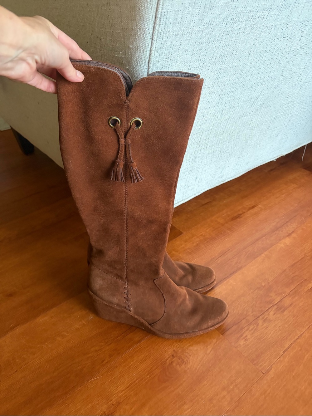 Nicole Suede Over-the-Knee Tassel Boots - Brown